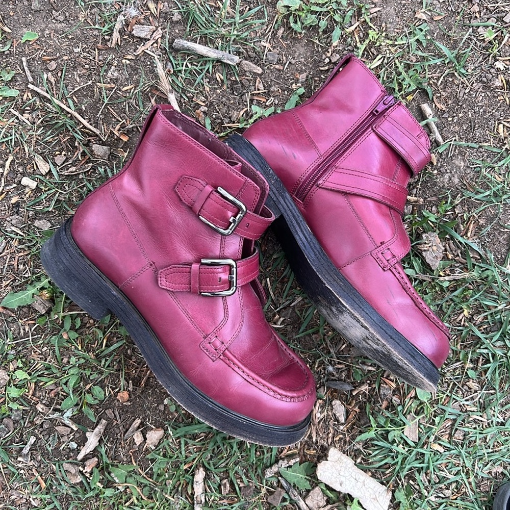 Free people leather Burgundy Buckle Ankle Boots - Picture 5 of 8